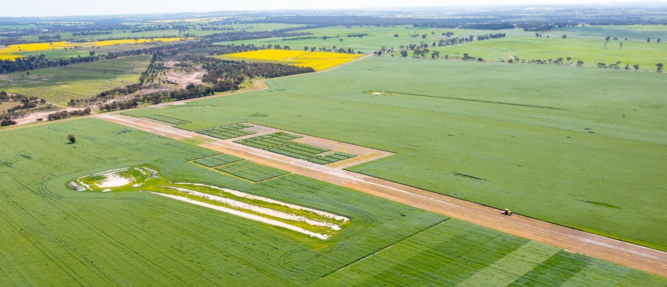 Aerial image showing oat crops and trial area for OATSPO 2024